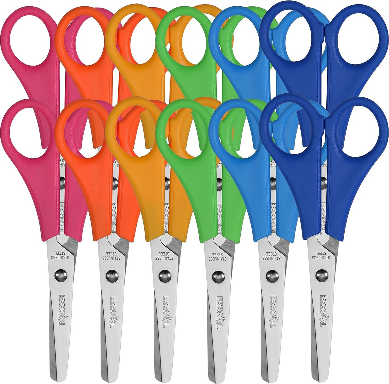 12-Pack 5" Kids Safety Scissors – Blunt Tip, 6 Assorted Colors for Paper, Cards & Crafts